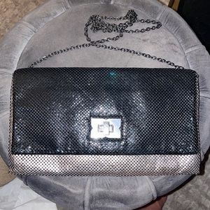 New BCBG Maxazria Black Metal Mesh Clutch w/ Chain